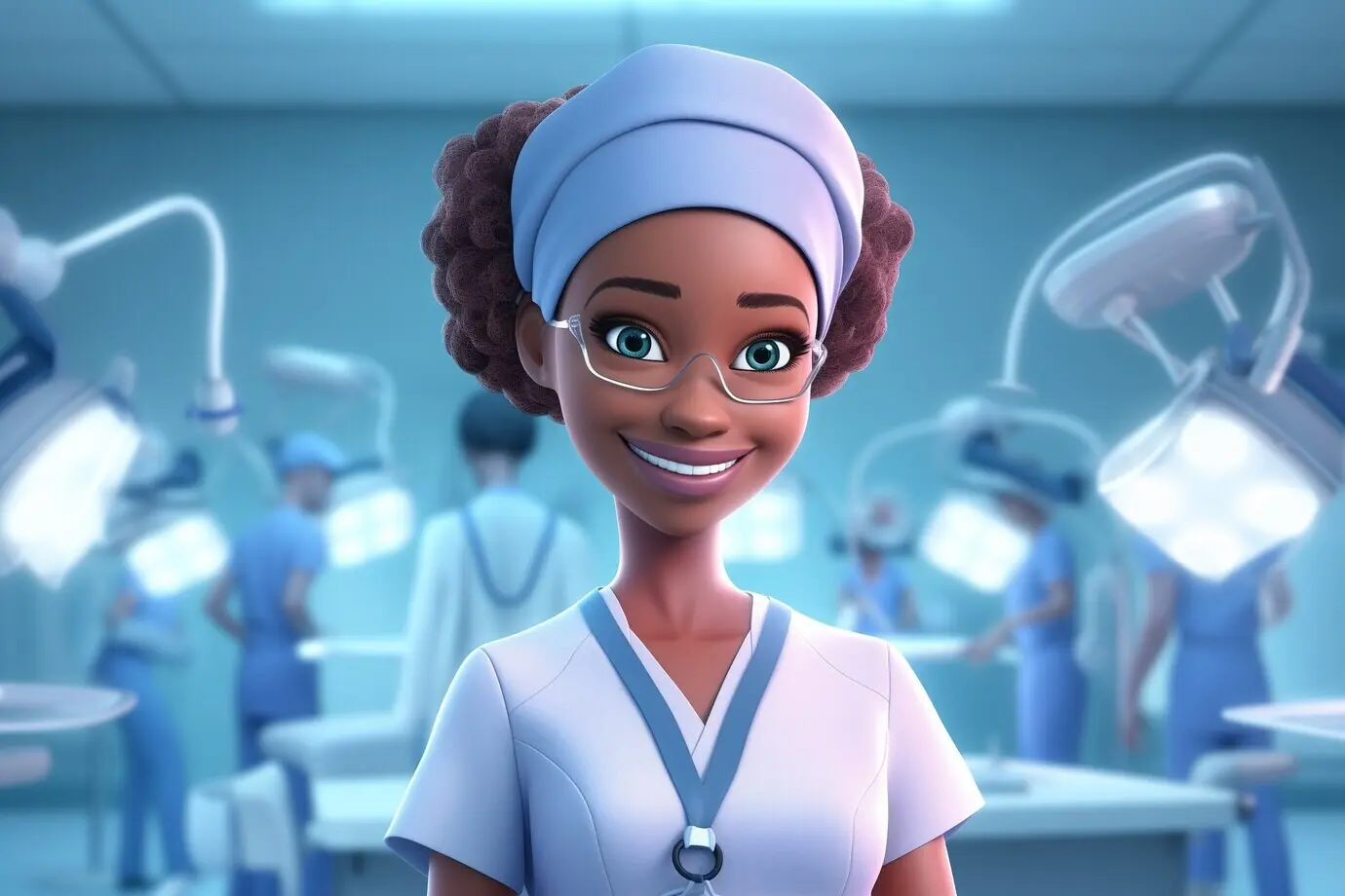 Празднование Дня труда с 3D мультяшным портретом работающей женщины.